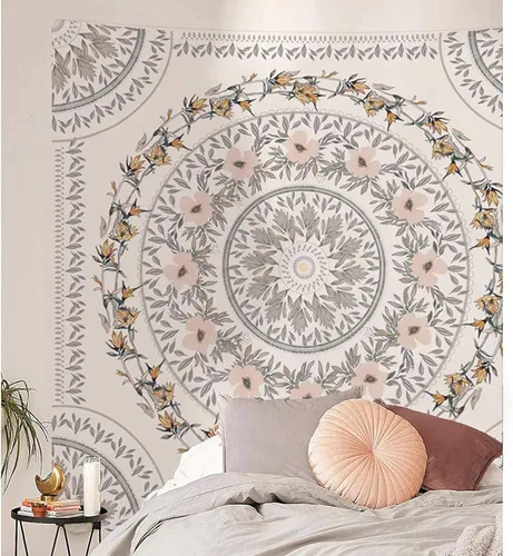 Miniatura 3 de Simpkeely Tapiz de medallón floral esbozado, tapiz colgante de pared con mandala bohemio, mural de impresión de arte indio para dormitorio, sala