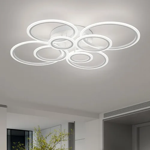 Miniatura 5 de Lámpara de techo LED moderna de montaje empotrado, 8 anillos blancos, lámpara de techo cercana al techo, para sala de estar, iluminación de comedor
