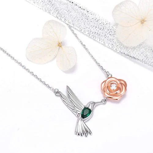 Miniatura 5 de Bolelis Collares de colibrí de plata de ley con colgante de colibrí adornado con circonita brillante, joyería de animales, regalos para el día