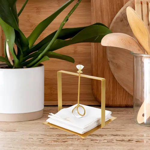 Miniatura 6 de SEWACC Metal Napkin Holder with Handle Gold Square Paper Napkin Stand for Kitchen and Dining Table Decor