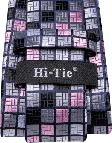 Miniatura 25 de Hi-Tie Corbata clásica de cachemira para hombre con pañuelo y gemelos a cuadros