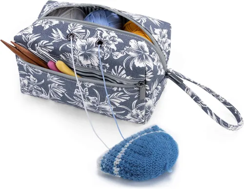 Luxja Bolsa de almacenamiento de hilo pequeña, bolsa de punto portátil para madejas de hilo, ganchos de ganchillo, agujas de tejer (hasta 8 Flores