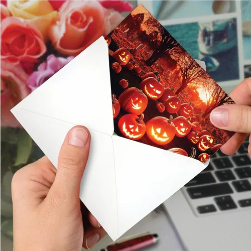 Miniatura 6 de NobleWorks Tarjeta de felicitación de Halloween con sobre de 5 x 7 pulgadas (1 tarjeta) calabazas brillantes - C10194BHWG
