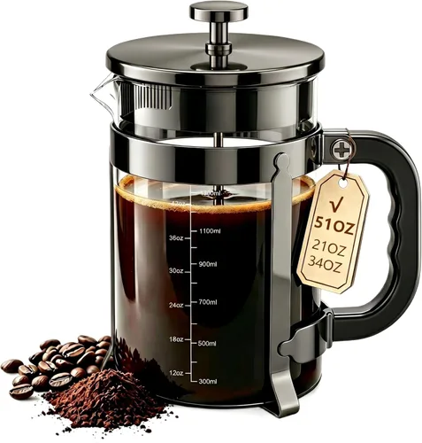 Miniatura 12 de QUQIYSO Cafetera de prensa francesa de acero inoxidable 304 con 4 filtros, resistente al calor, duradera, fácil de limpiar, prensa de café de vidrio