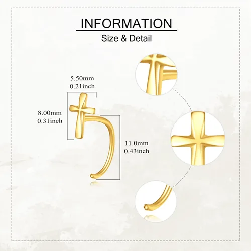 Miniatura 5 de Aretes de aro de medio aro de 14 quilates de oro macizo, aretes de aro Huggie para mujeres y niñas