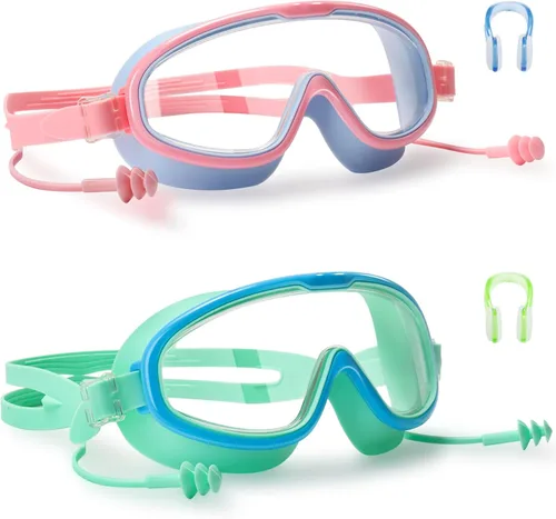 Miniatura 14 de Paquete de 2 gafas de natación para niños de 3 a 15 años de edad, marco grande HD, antivaho, gafas de natación para niños pequeños