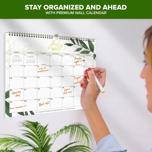 Miniatura 6 de Decorably Calendario académico de 18 meses de vegetación dorada de 18 meses 2025 de julio de 2025 a diciembre de 2026, calendario de pared verde