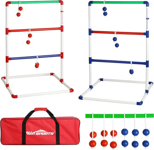 WIn SPORTS Juego de lanzamiento de escalera para exteriores, juego de lanzamiento de pelota para interiores con 6 bolos pesados, funda de transporte