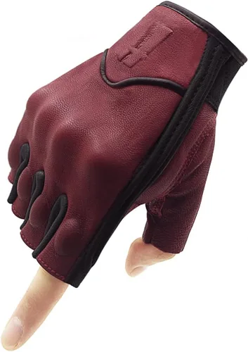 Miniatura 8 de Harssidanzar Guantes de Motocicleta sin Dedos, para Hombres Guantes de Cuero para Montar y Conducir con Nudillos de Mano GM037