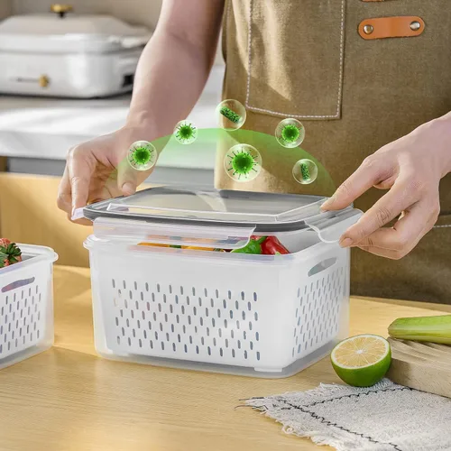 Miniatura 8 de Freshmage Contenedores de almacenamiento de frutas para refrigerador con colador extraíble, recipiente hermético para almacenamiento de alimentos