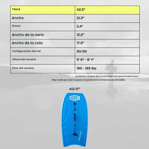 Miniatura 5 de MOREY® Cruiser, la tabla de bodyboard original; tablas corporales de tamaño completo de 42.5 pulgadas para playa, para todos los niveles