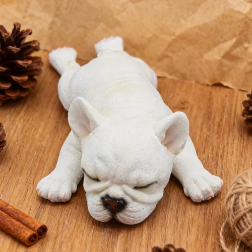 Miniatura 12 de Figura de bulldog francés durmiendo, estatua creativa de bulldog de resina, linda escultura de bulldog para decoración del hogar y la oficina
