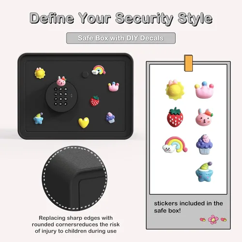 Miniatura 3 de Caja Fuerte Mini para Niños Caja de Dinero Pequeña – GoldenKey Negro Macarrón 7"x9.4"x6.3" Caja Fuerte de Seguridad de Dinero con Ranura
