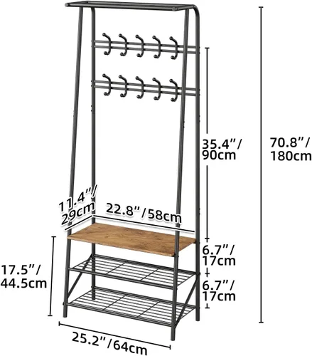 Miniatura 4 de Amyove Perchero para zapatos con 10 ganchos, banco de entrada con almacenamiento, organizador multifuncional para pasillo, muebles decorativos