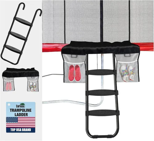 Miniatura 7 de Eurmax USA - Escalera universal para cama elástica fácil de montar de EE. UU. con 3 pasos, escalones horizontales y anchos, acero tratado con UV