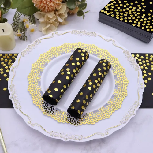 Miniatura 4 de 100 servilletas de cóctel desechables negras – Servilletas de papel negro y dorado para cumpleaños, boda, aniversario, Año Nuevo, fiesta
