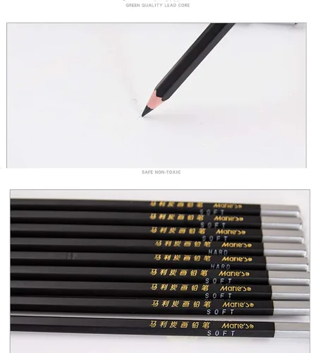 Miniatura 5 de YYMIYU Lápiz de pintura de carbón Lápices de dibujo de carbón 12 piezas duro