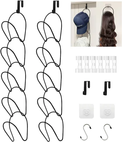 Miniatura 11 de LINFIDITE Paquete de 10 soportes para colgar sombreros, organizador flexible con múltiples ganchos, montado en la pared, sobre la puerta, para gorra