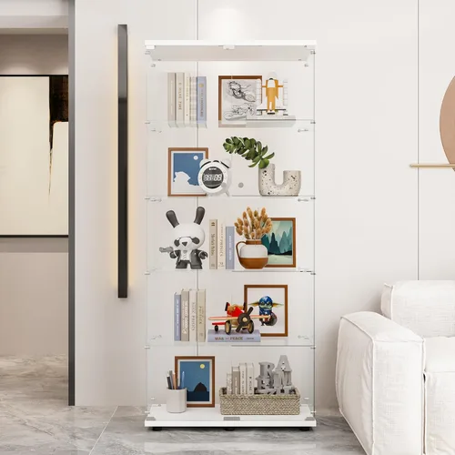 Miniatura 8 de Vitrina de cristal de 64 pulgadas de alto, gabinete de 4 estantes con puerta de vidrio de la colección Curio, vitrina de trofeos con cerradura