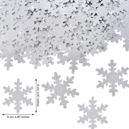 Miniatura 2 de Skylety 100 piezas de confeti grande de copo de nieve de 1.97 pulgadas, confeti de Navidad con purpurina de doble cara, decoración de mesa de fiesta