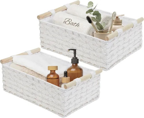 Miniatura 11 de DECOMOMO Cesta de almacenamiento de mimbre, cesta trasera del inodoro, organizador de baño, bandeja para tanque de inodoro, encimera, decoración