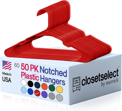Miniatura 17 de Perchas de plástico, paquete de 50, colgador de ropa fuerte y ahorrador de espacio, fabricado en EE. UU., colgador de plástico perfecto para camisas