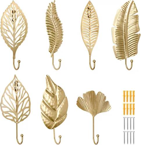 Miniatura 9 de 10 ganchos decorativos de pared con hojas doradas, ganchos para colgar abrigos, toallas, sombreros, perchas de metal para montaje en pared