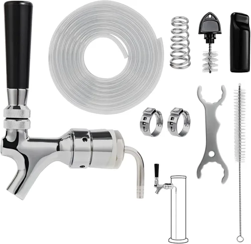 Línea de cerveza de PVC de 5 pies y grifo de torre de cerveza inoxidable, kit de vástago de cerveza, grifo de cerveza de cierre automático, piezas