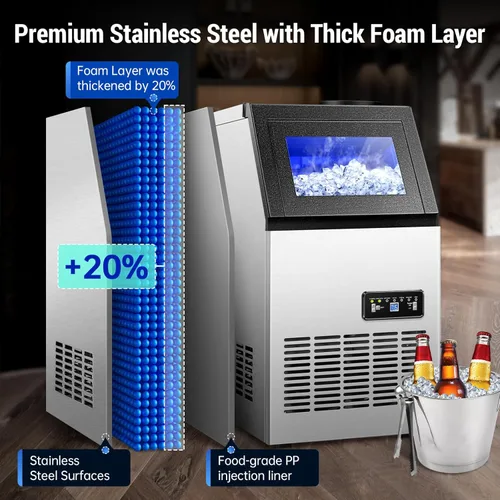 Miniatura 4 de Amzgachfktch Máquina de hielo comercial, máquina de hielo de 120 libras/24 horas, 2 modos de entrada de agua, máquina de hielo debajo del mostrador