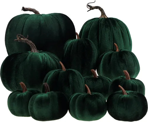 Miniatura 13 de Gresorth 12 calabazas artificiales grandes de terciopelo para Halloween, hechas a mano, decoración de centro de mesa de cosecha de otoño
