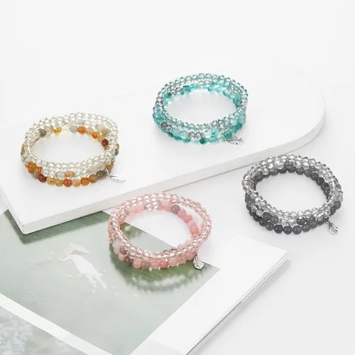 Miniatura 6 de Noessla Pulseras apilables de cuentas de cristal para mujer, pulseras elásticas bohemias de múltiples capas, pulsera de cuentas de piedra natural