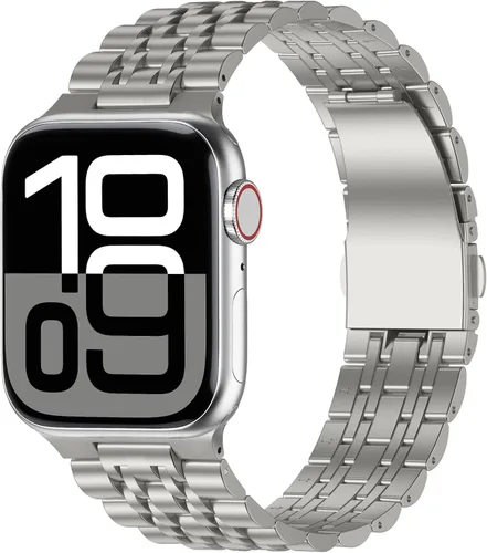 Miniatura 9 de Anlinser Correas de metal compatibles con Apple Watch de 1.65, 1.61, 1.57, 1.49 pulgadas para mujeres y hombres, correa de repuesto de acero Negro