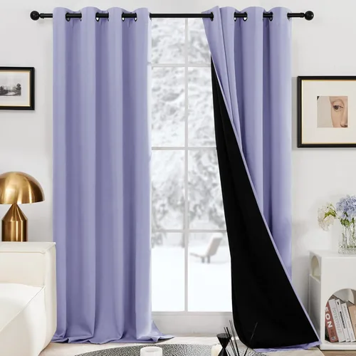 Miniatura 64 de Deconovo Cortinas 100% opacas, cortinas de ventana con aislamiento térmico, paneles reductores de ruido, cortinas de forro negro, con ojales