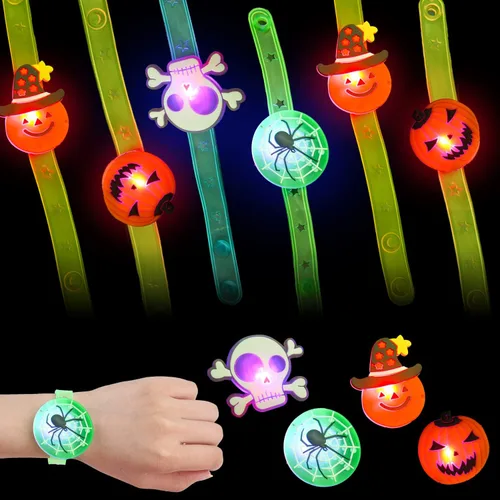 Miniatura 7 de SULOLI 32 piezas de collares con luz de Halloween para anillos, pulseras, juguetes, bolsas de fiesta de Halloween para niños y adultos, que brillan