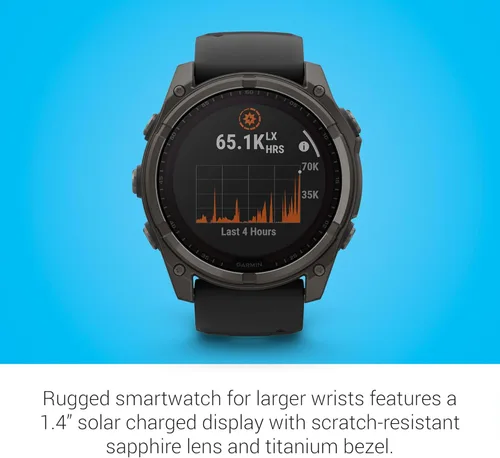 Miniatura 4 de Garmin Fenix 8 Premium - Reloj inteligente multideporte GPS para correr, 51 mm, Zafiro, Solar, clasificado para buceo, linterna incorporada, titanio