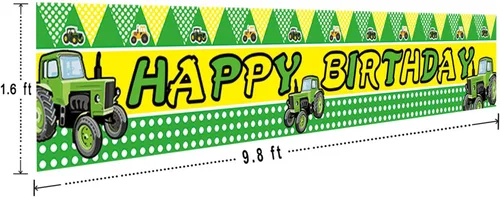Miniatura 2 de Cartel grande de tractor verde para fiesta de cumpleaños temática de granja, suministros, decoración, fondo de fondo (9.8 x 1.6 pies)