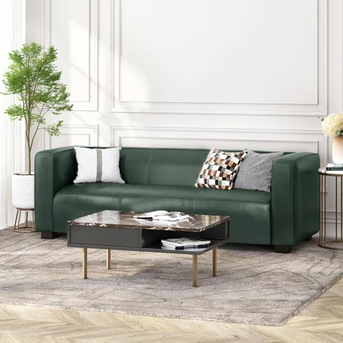 Miniatura 4 de Sofá de asiento profundo moderno de 3 plazas con patas de madera de abedul, sofá de cuero de 80.25 pulgadas, sofá tapizado suave para sala de estar