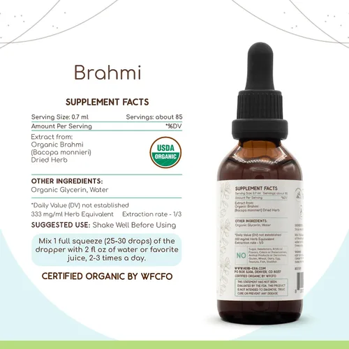 Miniatura 2 de HerbEra Brahmi B60 USDA - Tintura orgánica Extracto sin alcohol, gotas de hierbas de alta potencia Hierba seca orgánica certificada Brahmi