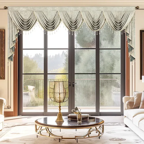 Miniatura 55 de VOGOL Cenefa de cortinas de terciopelo grueso para dormitorio, cenefas de cascada de lujo con aislamiento térmico dorado para sala de estar formal