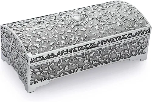 Hipiwe Joyero de metal vintage caja de almacenamiento de baratijas caja de almacenamiento de cofre del tesoro soporte de anillos organizador de