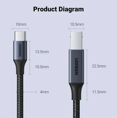 Miniatura 9 de UGREEN Cable de impresora USB C de 3 pies, cable USB B a C de nailon para MacBook Pro/Air, cable MIDI compatible con teclado MIDI, DAC, controlador