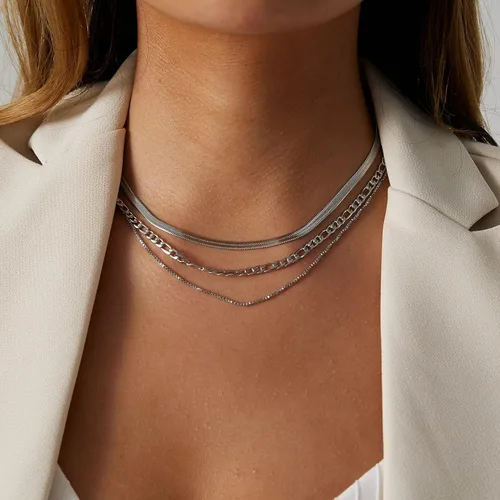 Miniatura 77 de Collares en capas para mujer, chapados en plata, delicada cuerda torcida de serpiente, delicado collar en capas, gargantilla de diferentes