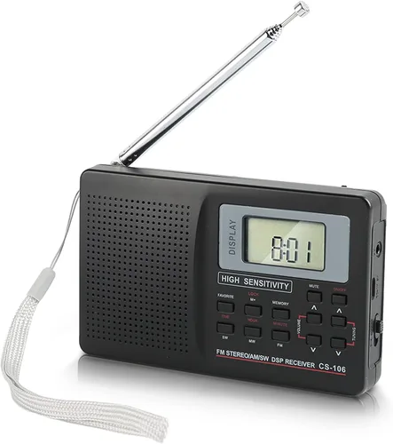 Radio AM FM, radio digital portátil FM AM SW receptor de sintonización digital de banda completa con reloj despertador, mini radio de bolsillo para