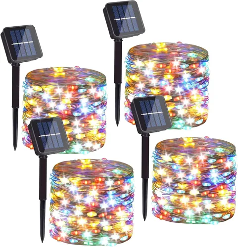 Miniatura 12 de Paquete de 2 cadenas de luces LED de 200 unidades, 66 pies, con cable de cobre, alimentadas por energía solar, impermeables, 8 modos, luces de hadas