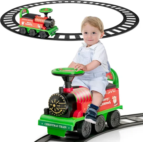 Miniatura 10 de Honey Joy - Tren para montar con 16 piezas de pistas, juguete eléctrico alimentado por batería de 6V para niños, luces intermitentes y música, Azul