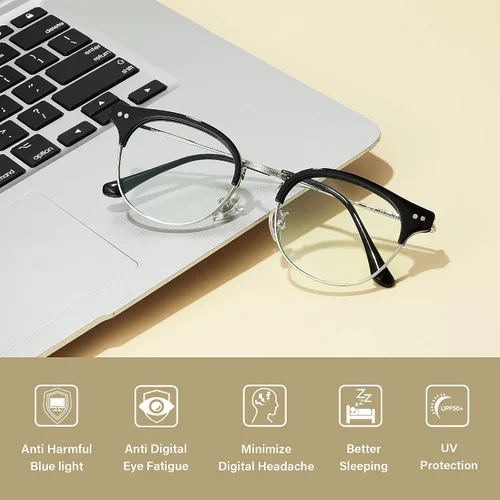 Miniatura 4 de Cyxus Cat Eye 99% Blue Light Blocking Glasses for Women, TR90 and Metal Retro Round Frame Computer Use Eyeglasses 8019