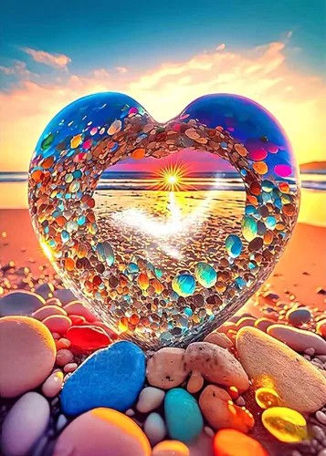 Miniatura 9 de KINPLUB Kits de pintura de diamantes de playa para adultos, kits de arte de diamantes de corazón de flores, arte de diamantes 5D, pintura de Love