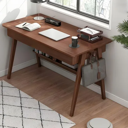 Miniatura 16 de Escritorio escandinavo de estudio de oficina, escritorio contemporáneo para computadora, escritorio de trabajo con base de madera de nogal, nogal
