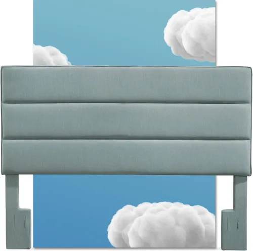 Serta Palisades - Cabecero acolchado tapizado, marco de altura ajustable, diseño moderno copetudo, tela suave con textura de lino, tamaño Queen, Azul
