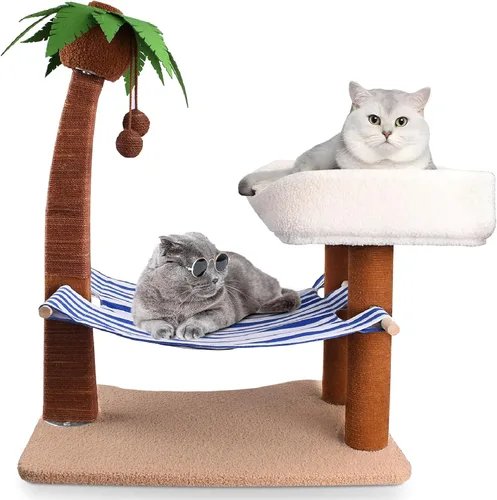 Miniatura 7 de Poste rascador para gatos con silla de playa 2 en 1, 29.5 pulgadas de alto, palmera para gatos con salón y bola colgante interactiva, muebles